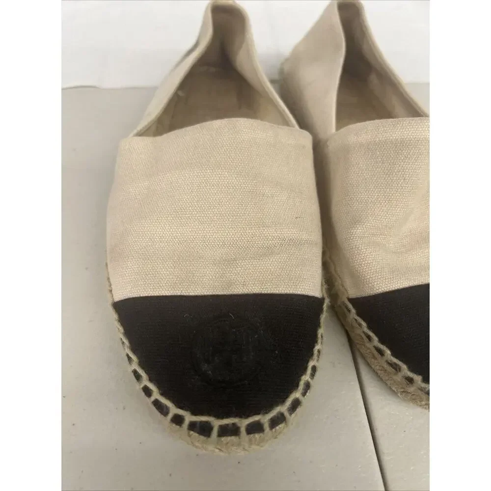Tory Burch Dulce de Leche Black Cap Toe Espadrille Color Block Size 9.5
